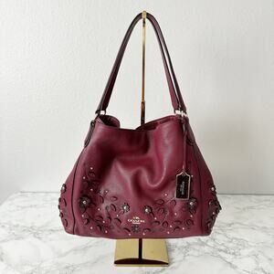 Coach Willow Floral Edie 31 Burgundy Leather Shoulder Bag Light Gold Hardware